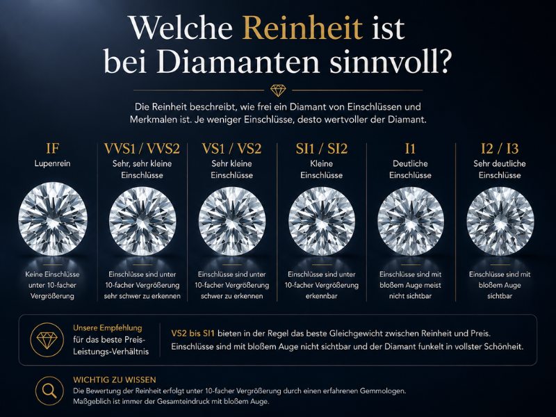 Diamant zur Erklärung von Reinheit und Einschlüssen